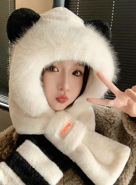 休闲风小熊帽子女秋冬加厚毛绒护耳帽软糯蓬松防寒元气穿搭保暖帽