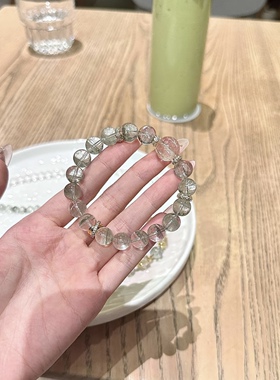 天然千层纱绿幽灵金发晶顶珠手链招财转运水晶手串送女友闺蜜礼物