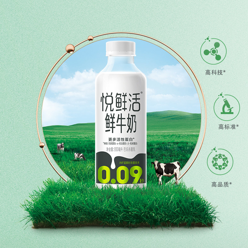[下拉领补贴]悦鲜活950ml大瓶低温生牛乳营养易吸收奶茶店商用