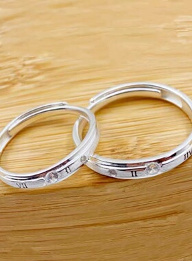 925纯银戒指数字锆石对戒情侣小众设计高级轻奢镶钻送女友