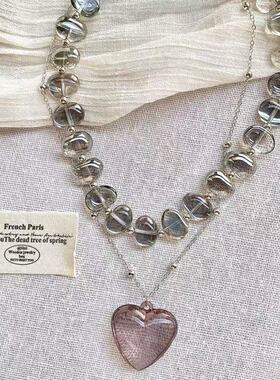 vintage古着Grey crystal heart项链