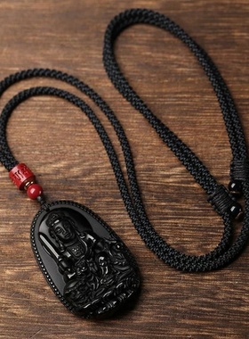 天然黑曜石十二生肖本命佛吊坠