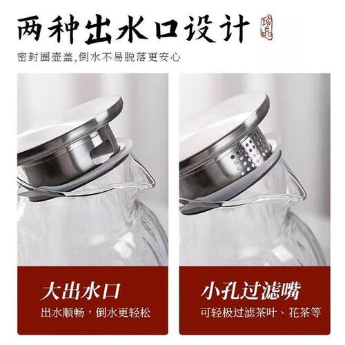 冷水壶耐高温玻璃凉水壶家用储水凉水杯大容量茶壶泡茶扎壶果汁瓶 - 图2