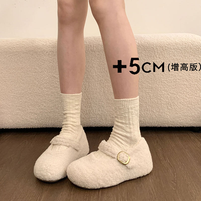 巨好看内增高厚底白色毛毛鞋女2025新款冬季玛丽珍棉鞋豆豆鞋毛绒,淘宝优惠券,粉丝福利购,淘宝优惠卷