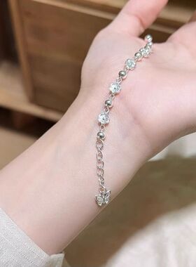 小桃灼灼新款银色简约文艺小众清新桃花蝴蝶手链送礼物中国风闺蜜