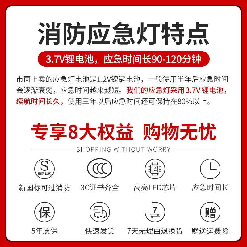 消防应急灯安全出口led充电式紧急停电疏散双头应急照明灯自发光-图1