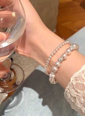 法式人造锆石仿珍珠手链女轻奢高级感叠戴配饰戒指手串手饰转运珠