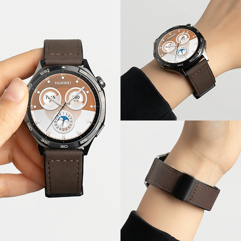 适用华为gt4手表表带真皮gt3/gt3Pro硅胶运动磁吸扣腕带watch 3/4真皮buds亲肤46mm秋冬非表链 - 图0