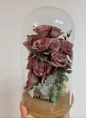 干花保存瓶玫瑰花软木塞透明收纳展示盒永生材料摆件玻璃罩ky桌面