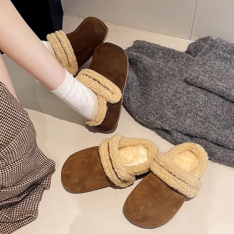 白色包头厚底毛毛拖鞋女外穿2025新款秋冬加绒保暖一脚蹬勃肯棉鞋 - 图0