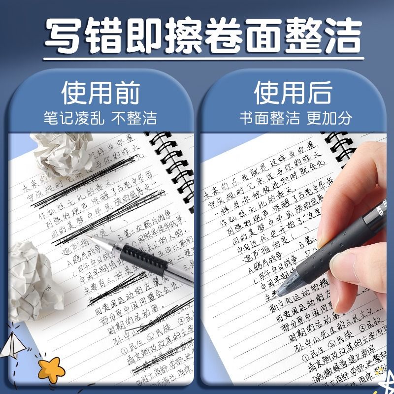 晨光按动可擦笔中性笔小学生专用按动式ST笔头热可擦笔男孩魔力摩擦笔儿童晶蓝蓝色黑色笔芯摩易摩擦水笔可擦 - 图1