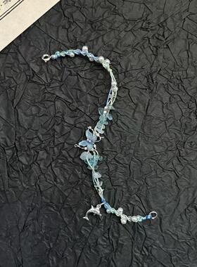 蓝闪蝶手链冷清甜美女生送闺蜜蓝色蝴蝶手链超仙繁花蝴蝶甜美清新