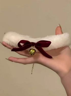 圣诞节新年酒红色choker项圈女秋冬毛绒颈链氛围感红色项链