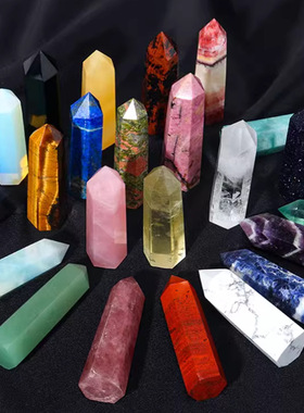 粉水晶单尖棱柱摆件黄水晶水晶柱