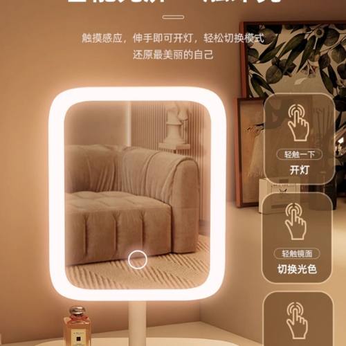 学生宿舍桌面梳妆镜带灯家用梳妆台镜子led办公室台式化妆镜充电 - 图3