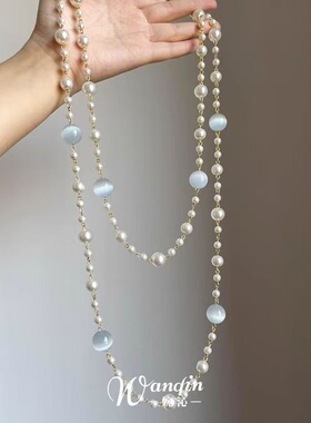 「人鱼眼泪」法式双层仿珍珠项链复古叠戴小清新气质锁骨链白色