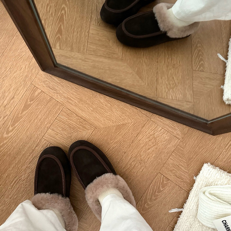 河南桑坡冬季新款翻毛雪地靴女羊皮毛一体一脚蹬懒人鞋穆勒鞋平底,淘宝优惠券,粉丝福利购,淘宝优惠卷