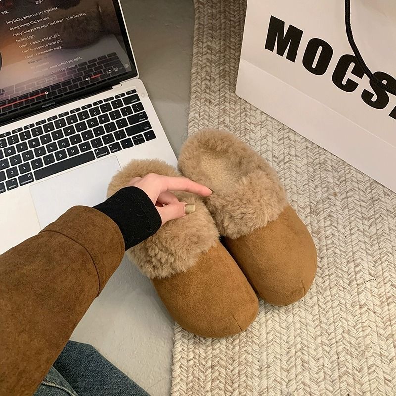 2025新款加绒勃肯鞋毛毛拖鞋女冬季外穿百搭增高一脚蹬懒人拖毛绒 - 图2