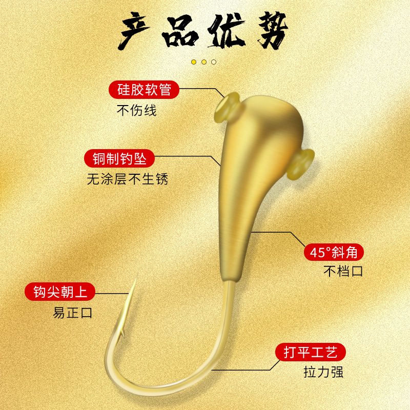 铜头朝天钩金海夕铜坠狼牙千又哦草洞铜坨穿孔冬钓鲫鱼钓法4号3号-图0