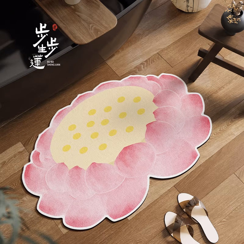 Diatom mud bathroom mat new Chinese lotus absorbent quick-drying foot mat special-shaped bathroom door wear-resistant carpet