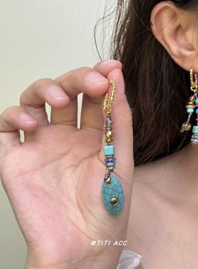 波西米亚手工编绳项链独特高级感绿色串珠吊坠耳环毛衣链女锁骨链