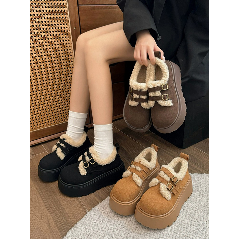 厚底内增高勃肯女鞋子加绒保暖毛毛鞋2025新款冬季雪地靴乐福棉鞋 - 图1