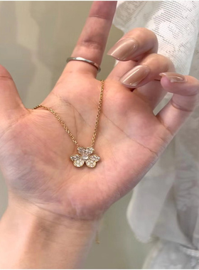 满钻三叶草项链女镶钻花朵吊坠