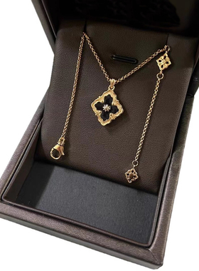 高版本四叶草项链女轻奢意大利拉丝白贝母红玛瑙送女朋友玫瑰黄金