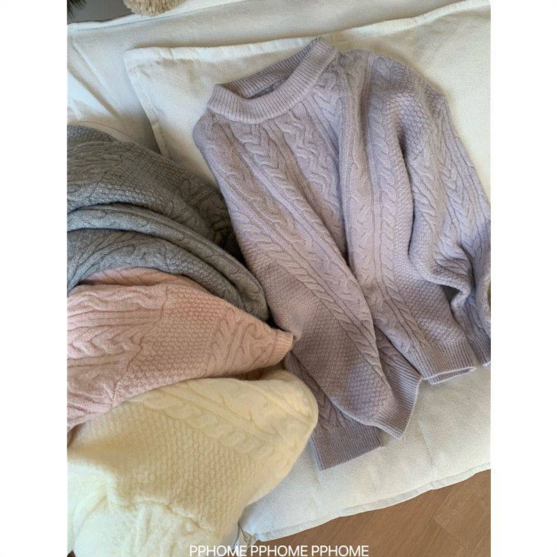 2025年新款慵懒风高级感韩系大码内搭打底衫白色麻花毛衣女秋冬季,淘宝优惠券,粉丝福利购,淘宝优惠卷
