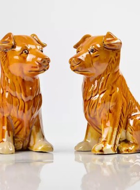 洛邑三彩陶瓷狗唐三彩狗生肖土黄狗补角陶土土狗化解摆件动物装饰