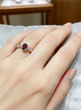 天然石榴石戒指女轻奢小众设计