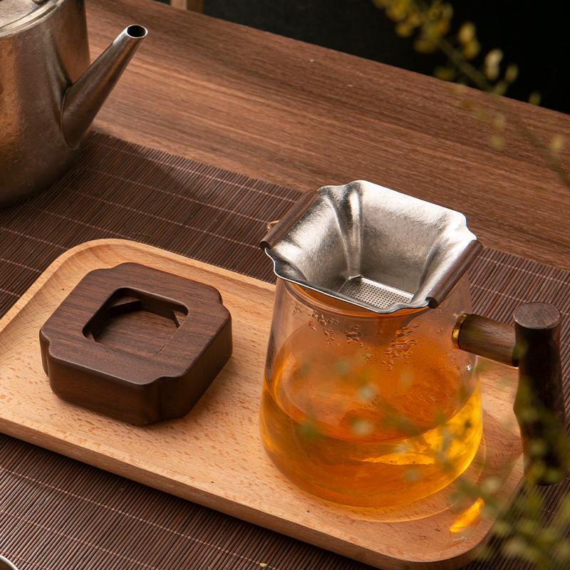 中式复古花梨纯钛茶滤茶漏一体千孔超细茶叶过滤网隔公道杯高档滤 - 图0