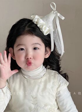 超仙生日帽发夹头饰女氛围感蕾丝飘带礼帽公主生日发饰礼帽子发卡