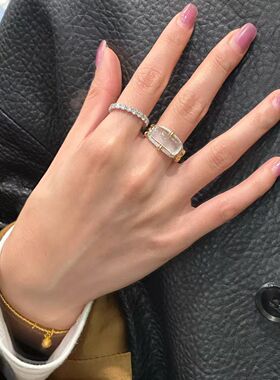 复古奢华招财小方糖戒指中古冰透高颜值气质戒指男女小众高级指环