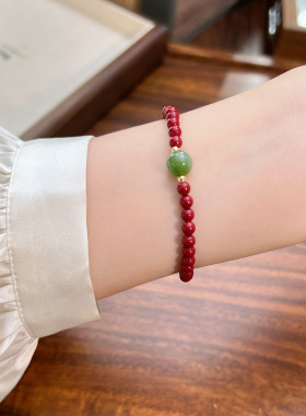 厂家批发天然朱砂手串和田玉珠串本命年红色手链