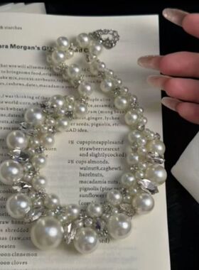 法式宫廷风双圈奶白圆形仿珍珠项链女高级感气质镶钻锁骨链颈链