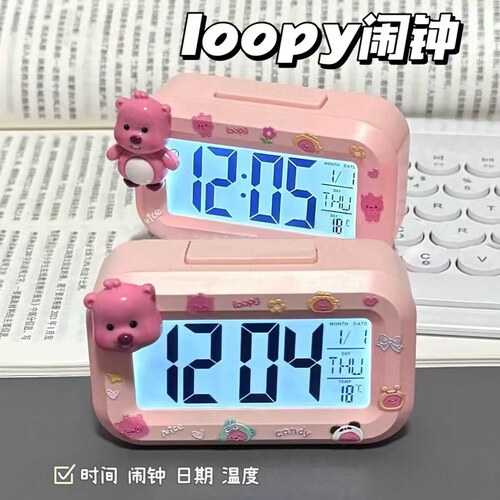 新款kitty猫闹钟夜光床头时钟可爱多功能学生宿舍台钟强力叫醒 - 图2