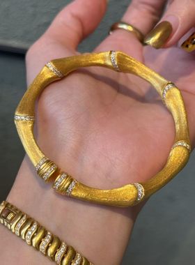 富贵竹节节高升爆款丝绸手镯镶嵌金色拉丝女轻奢手环小众设计手饰