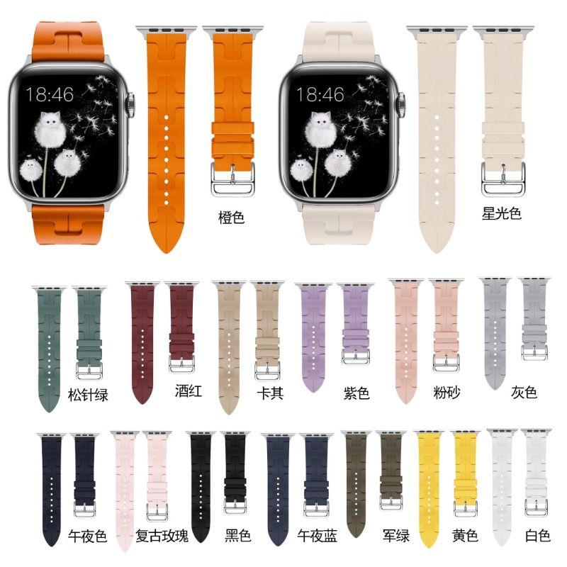 新款官方同款适用于苹果applewatch9/8/s7手表表带橡胶防水ultra2折叠扣星光高级 - 图1