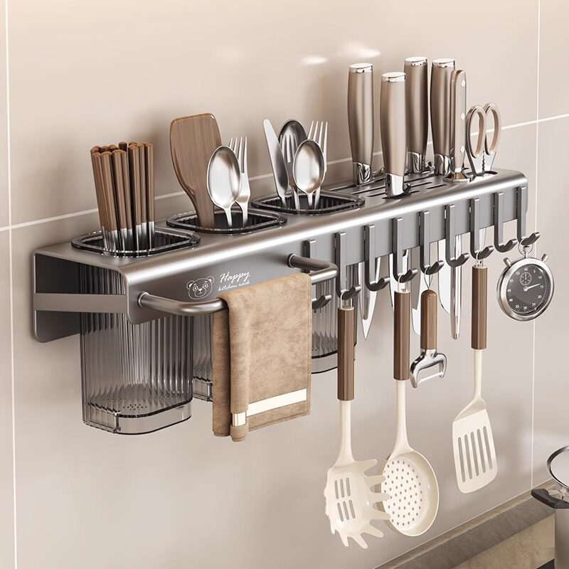 筷子收纳盒壁挂式免打孔厨房刀架置物架家用筷笼篓多功能一体筷筒