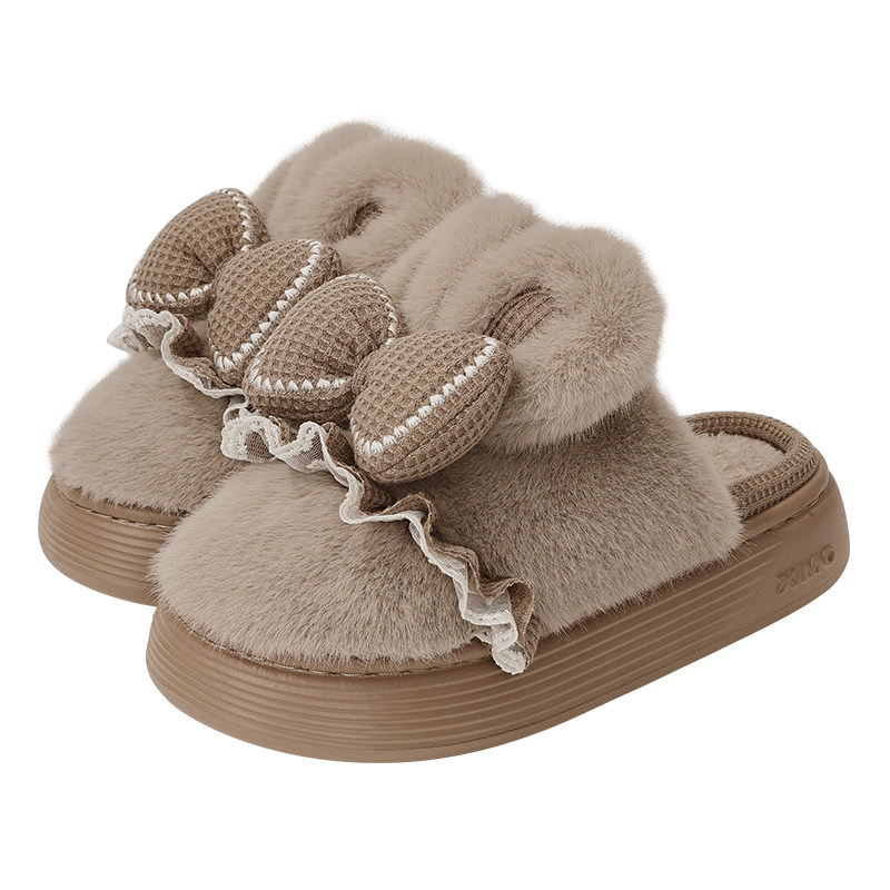 毛绒兔耳蝴蝶结棉拖鞋女冬季2025新款居家防滑可外穿时尚棉拖鞋女,淘宝优惠券,粉丝福利购,淘宝优惠卷