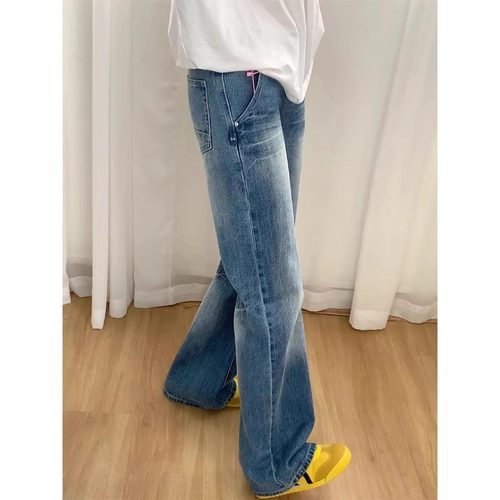 美式复古辣妹低腰微喇直筒牛仔裤女小个子大码百搭阔腿垂感拖地裤 - 图2