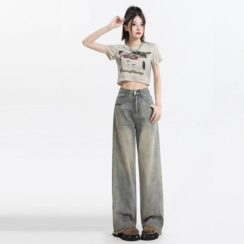 复古做旧阔腿牛仔裤女2025秋季新款大码胖mm高腰宽松显瘦直筒裤子,淘宝优惠券,粉丝福利购,淘宝优惠卷