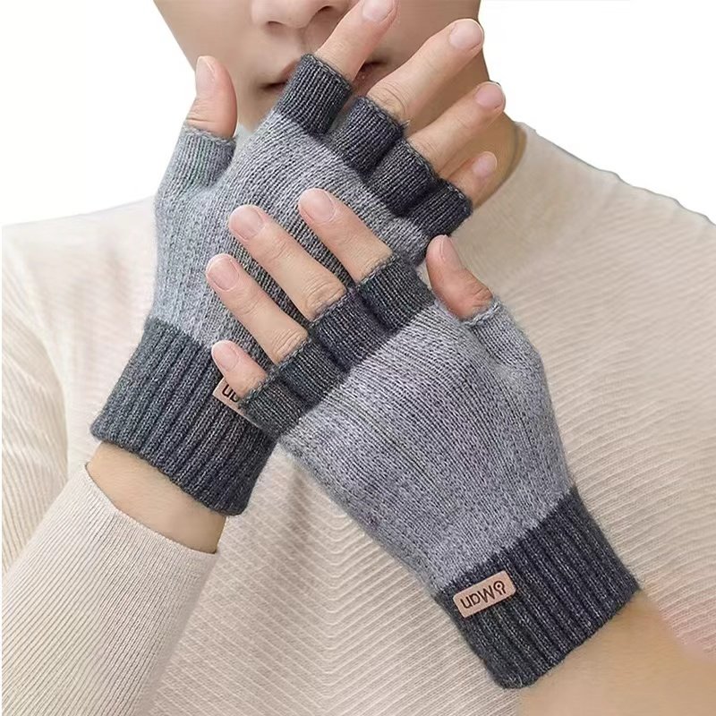 半指手套男士冬天保暖加绒加厚针织毛线露指学生写字秋冬季男触屏,淘宝优惠券,粉丝福利购,淘宝优惠卷