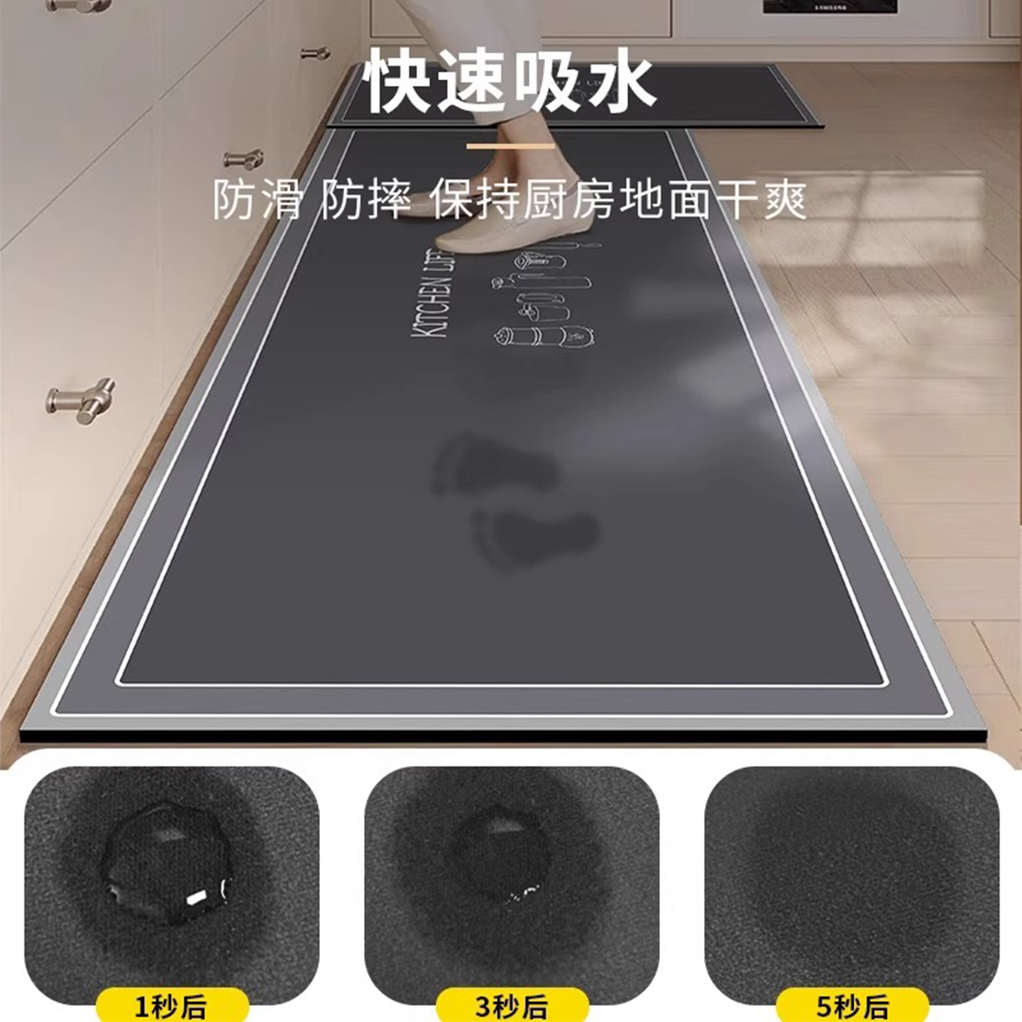 防油硅藻泥厨房吸水地垫防滑可擦免洗防水门口地毯脚垫子浴室耐脏 - 图0