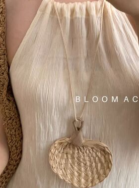 复古手工小蒲扇吊坠项链原创文艺衣服配饰个性独特长款毛衣链项链