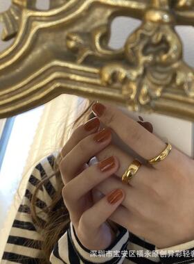 重工不易掉色INS欧美金色戒指女 潮简约加宽细款百搭叠戴情侣