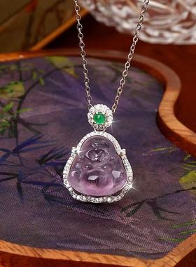 oein纯银天然紫晶清透高冰佛公项链女精致小众百搭高级感气质轻奢