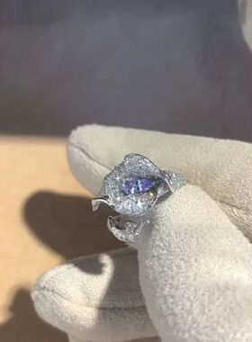 【马蹄莲】冷紫色开口花朵爆闪碎钻戒指百搭指环超闪奢华气质时尚