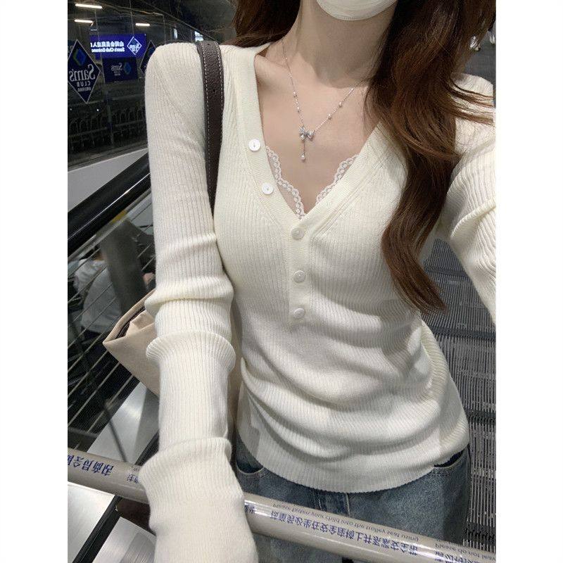 甜辣风深V针织上衣女秋冬纽扣半开领毛衣打底大码内搭开衫,淘宝优惠券,粉丝福利购,淘宝优惠卷